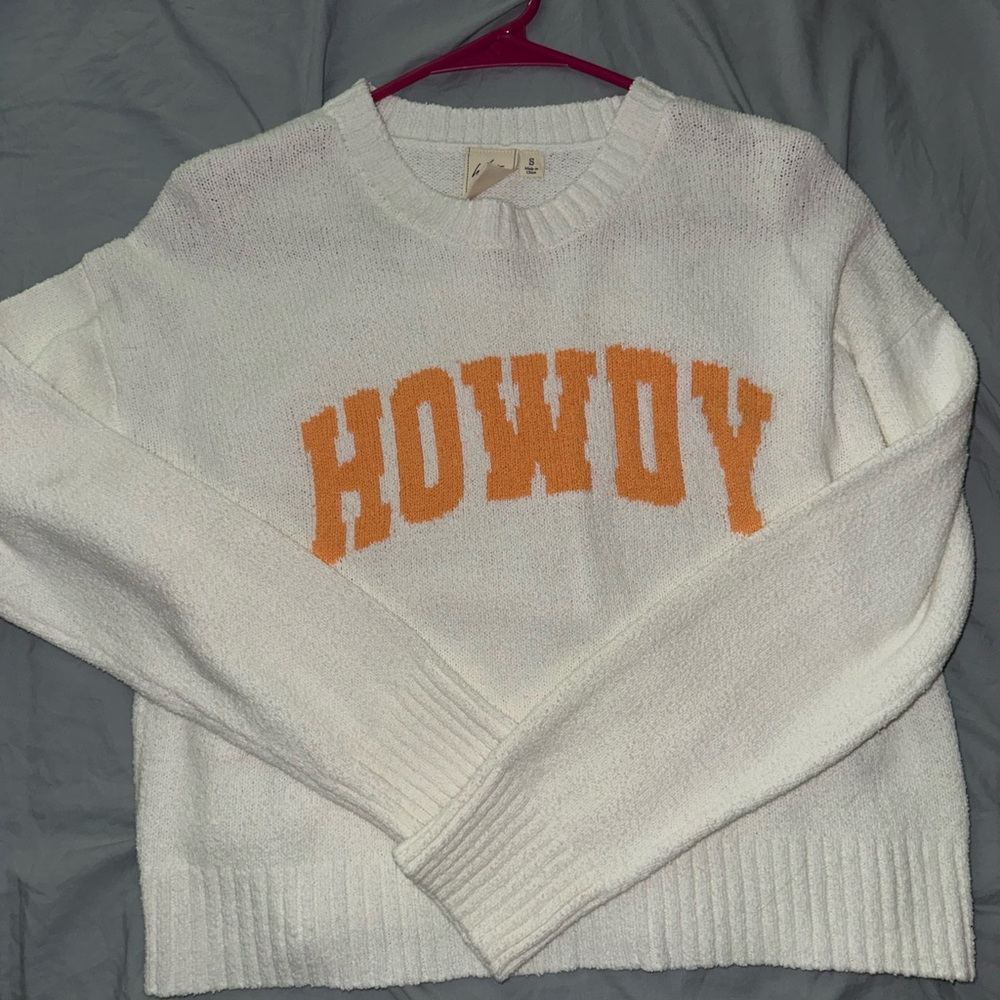 White Crow Orange and White Crew Neck Sweater